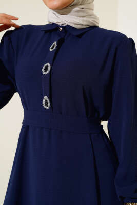 Kol Bağlamalı Elbise Lacivert - Tesettür Elbise