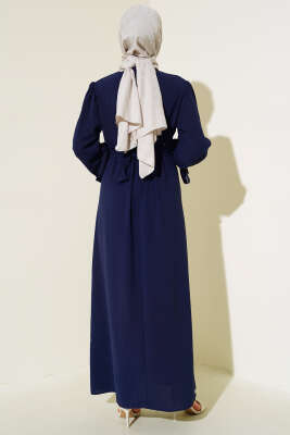 Kol Bağlamalı Elbise Lacivert - Tesettür Elbise