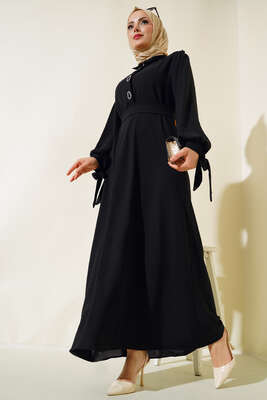 Kol Bağlamalı Elbise Siyah - Thumbnail