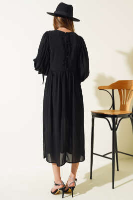Kol Bağlamalı Tül Elbise Siyah - Kadın Giyim Modelleri