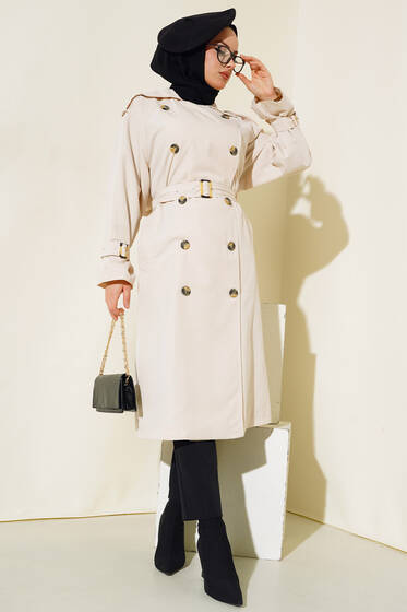 Kol Bantlı Kruvaze Trençkot Taş - Trençkot