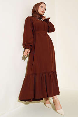 Kol Bileği Gipeli Kat Elbise Kahve 