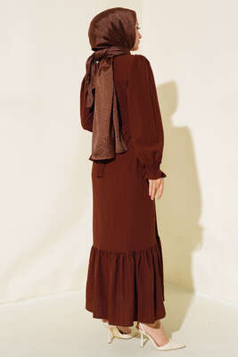 Kol Bileği Gipeli Kat Elbise Kahve - Tesettür Elbise