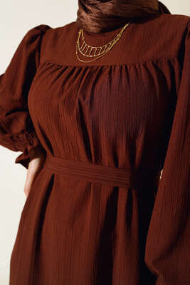 Kol Bileği Gipeli Kat Elbise Kahve - Tesettür Elbise