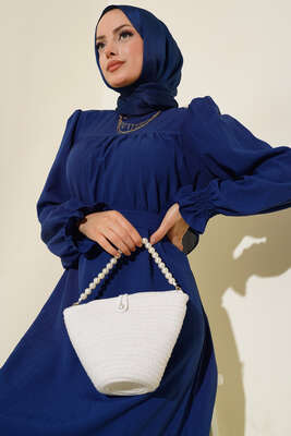 Kol Bileği Gipeli Kat Elbise Lacivert - Tesettür Elbise