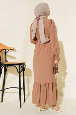 Kol Bileği Gipeli Kat Elbise Latte - Tesettür Elbise