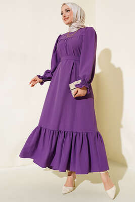 Kol Bileği Gipeli Kat Elbise Lila - Tesettür Elbise