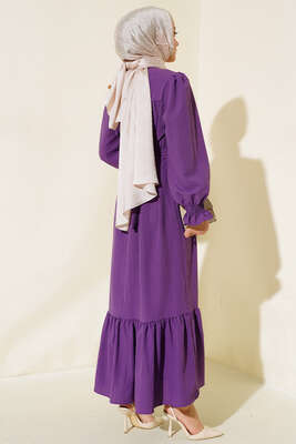 Kol Bileği Gipeli Kat Elbise Lila - Tesettür Elbise
