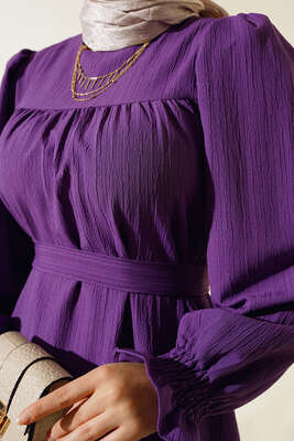 Kol Bileği Gipeli Kat Elbise Lila - Tesettür Elbise