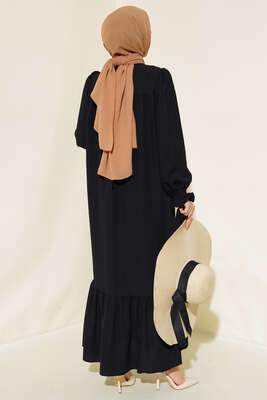 Kol Bileği Gipeli Kat Elbise Siyah - Tesettür Elbise