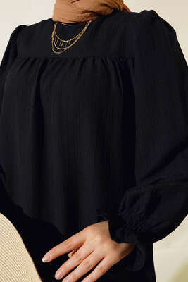 Kol Bileği Gipeli Kat Elbise Siyah - Tesettür Elbise