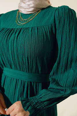 Kol Bileği Gipeli Kat Elbise Yeşil - Tesettür Elbise