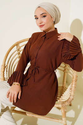 Kol Bileği Pileli Gömlek Kahve 