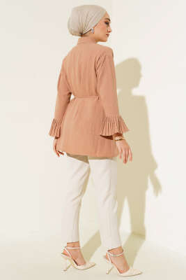 Kol Bileği Pileli Gömlek Latte - Yılın Fırsatı