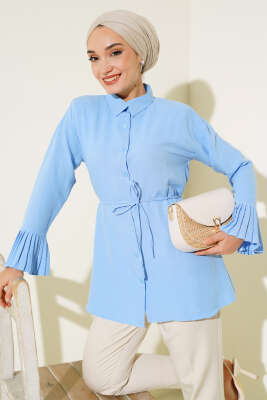 Kol Bileği Pileli Gömlek Mavi 