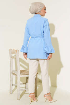 Kol Bileği Pileli Gömlek Mavi - Yılın Fırsatı