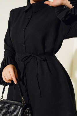 Kol Bileği Pileli Gömlek Siyah - Yılın Fırsatı