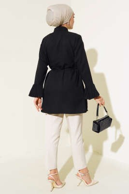 Kol Bileği Pileli Gömlek Siyah - Yılın Fırsatı