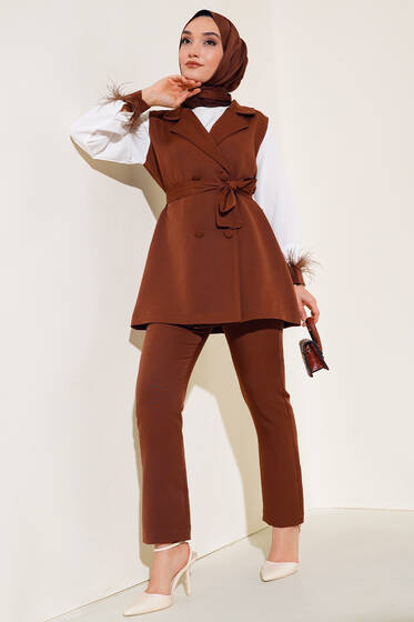 Kol Bilekleri Tüylü İkili Takım Kahve - İkili Takım