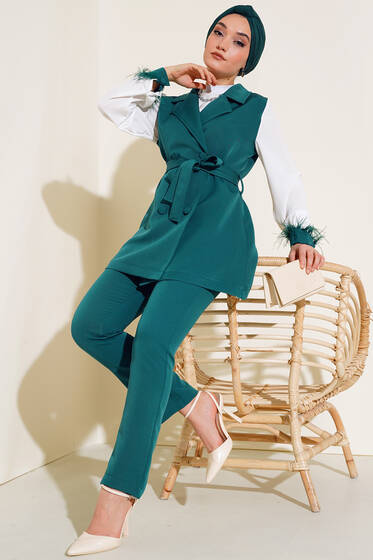 Kol Bilekleri Tüylü İkili Takım Zümrüt Yeşili - İkili Takım