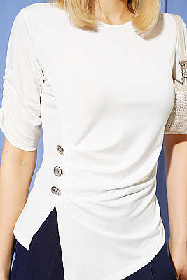 Kol Büzgülü Düğme Detaylı Sandy Bluz Ekru - Kadın Giyim Modelleri