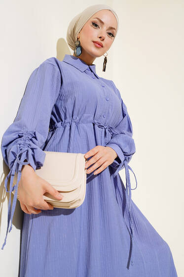 Kol Büzgülü Elbise Lila - Elbise