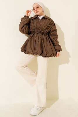 Kol Büzgülü Fermuarlı Trençkot Kahve - Trençkot