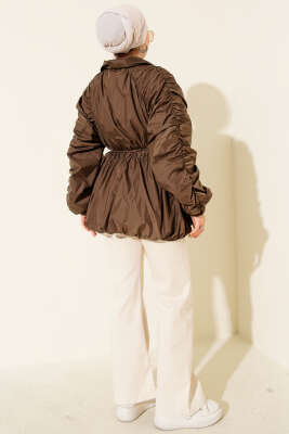 Kol Büzgülü Fermuarlı Trençkot Kahve - Trençkot