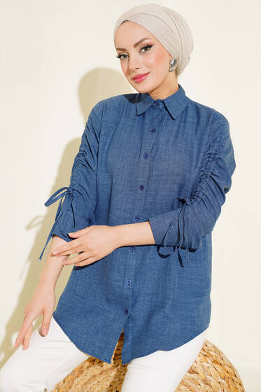 Kol Büzgülü Gömlek İndigo - Gömlek