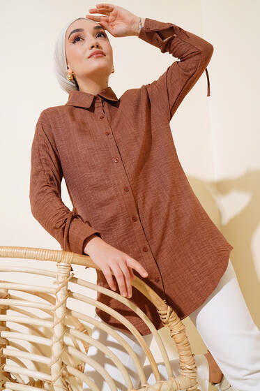 Kol Büzgülü Gömlek kahve - Gömlek