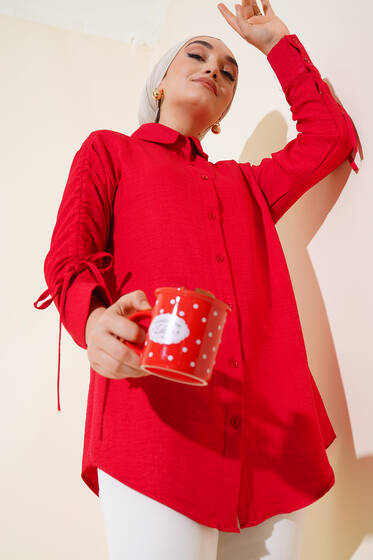 Kol Büzgülü Gömlek Kırmızı - Gömlek