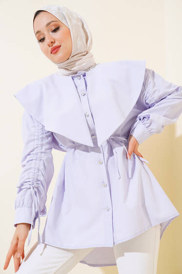 Kol Büzgülü Pelerin Yaka Gömlek Lila - Gömlek