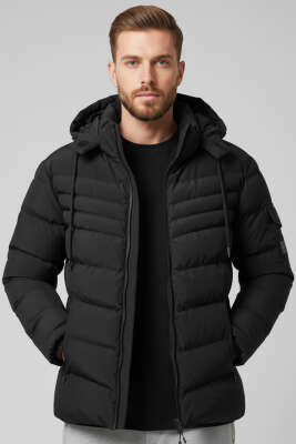 Kol Cepli Kapüşonlu Erkek Mont Siyah - GAVAZZİ