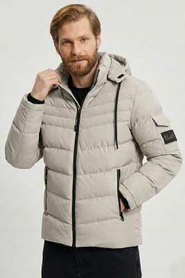 Kol Cepli Kapüşonlu Erkek Mont Taş - GAVAZZİ