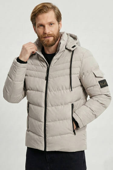 Kol Cepli Kapüşonlu Erkek Mont Taş - Erkek Mont