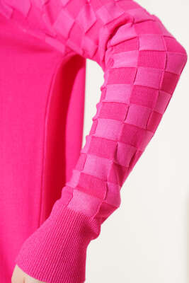 Kol Dama Desenli Triko Tunik Fuşya - Triko Tunik