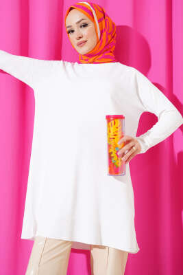 Kol Dama Desenli Triko Tunik Kemik 