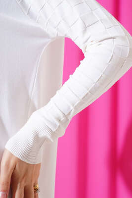 Kol Dama Desenli Triko Tunik Kemik - Triko Tunik