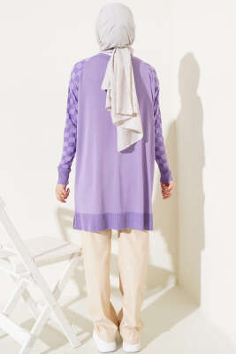Kol Dama Desenli Triko Tunik Lila - Triko Tunik