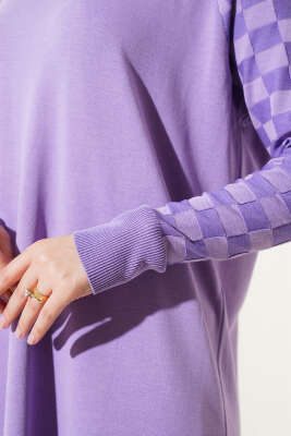 Kol Dama Desenli Triko Tunik Lila - Triko Tunik