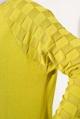 Kol Dama Desenli Triko Tunik Yağ Yeşili - Triko Tunik