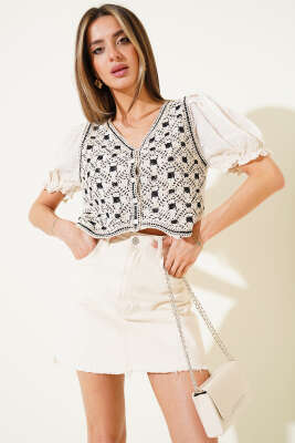 Kol Dantelli Hırka Siyah - Kadın Giyim Modelleri