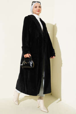 Kol Düğme Detaylı Kruvaze Kaban Siyah - FELEMEZ