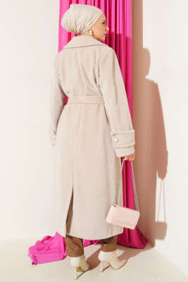 Kol Düğme Detaylı Kruvaze Kaban Taş - Kaban