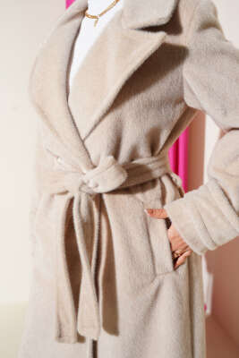 Kol Düğme Detaylı Kruvaze Kaban Taş - Kaban