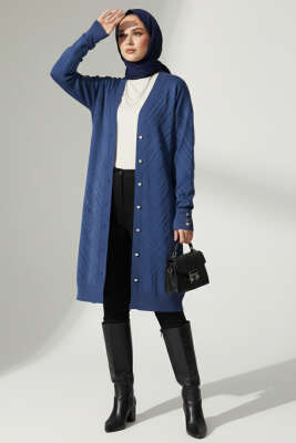 Kol Düğme Detaylı Triko Hırka Mavi - Yılın Fırsatı