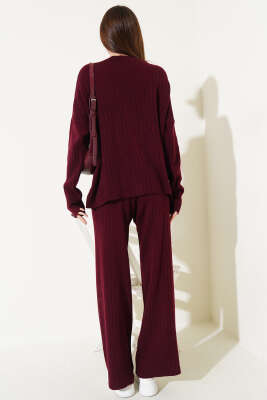 Kol Düğme Detaylı Triko İkili Takım Bordo - Kadın Giyim Modelleri