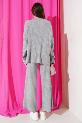 Kol Düğme Detaylı Triko İkili Takım Gri - Kadın Giyim Modelleri