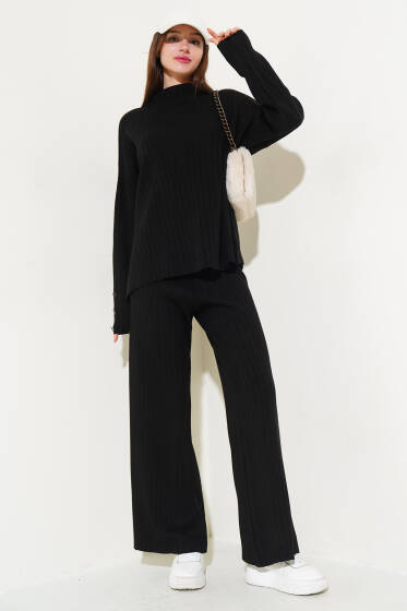 Kol Düğme Detaylı Triko İkili Takım Siyah - Kadın Giyim Modelleri