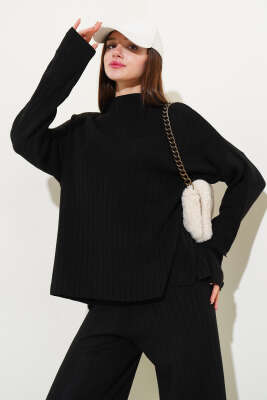 Kol Düğme Detaylı Triko İkili Takım Siyah - Kadın Giyim Modelleri